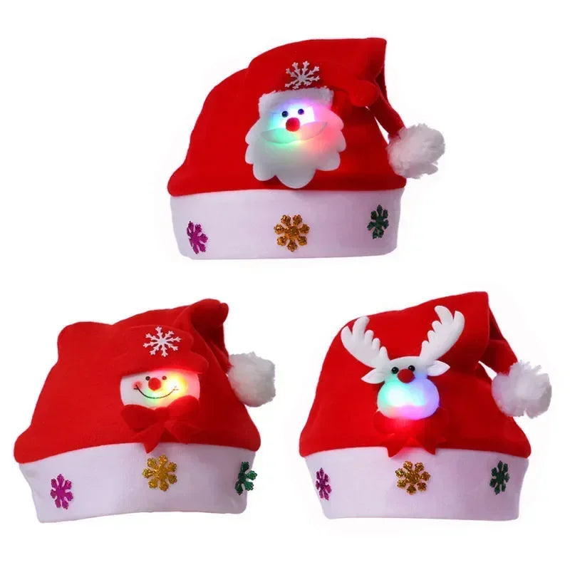 Hat New Year Costume Santa Claus Xmas Winter Gift Decor Christmas LED Hat New Year Cute Kids Adults Cap Navidad Children Girl