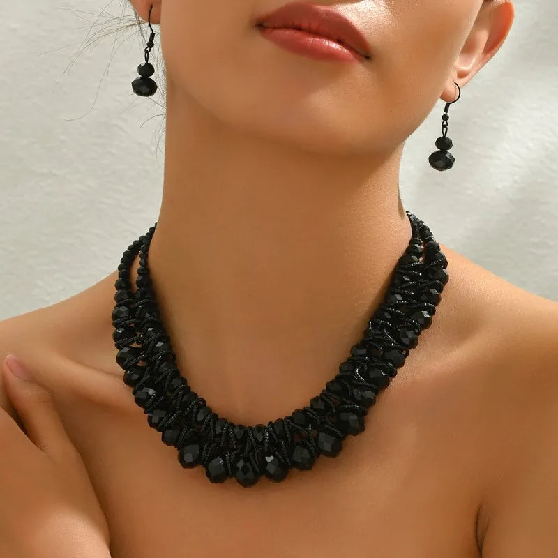 1 pair of earrings +1 pair of necklaces, women's artificial crystal jewelry set, Bohemian style, perfect for everyday gifts!