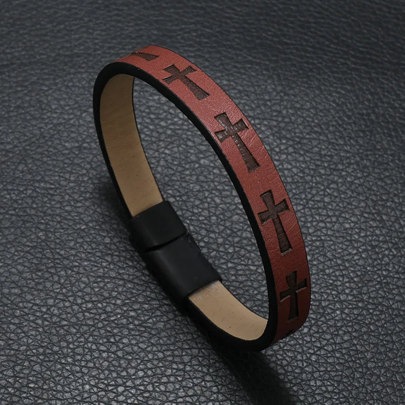 Novel Men Leather Bracelet Detachable Magnet Buckle Punk Cross Braclet Accessories For Him Pulseras Para Hombre Erkek Bileklik