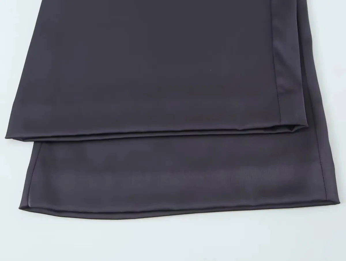 HH Elegant Solid Silk Texture Suit For Women Backless Lace Up Tube Top+High Waist Wide Leg Pants Women's Summer Fashion Set