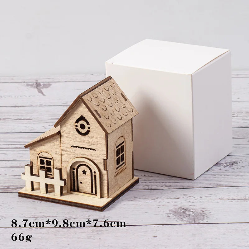 Christmas Led Light Wooden House Village Decorations Glowing Cabin Ornament Xmas House Desktop Ornament Holiday Home Decor