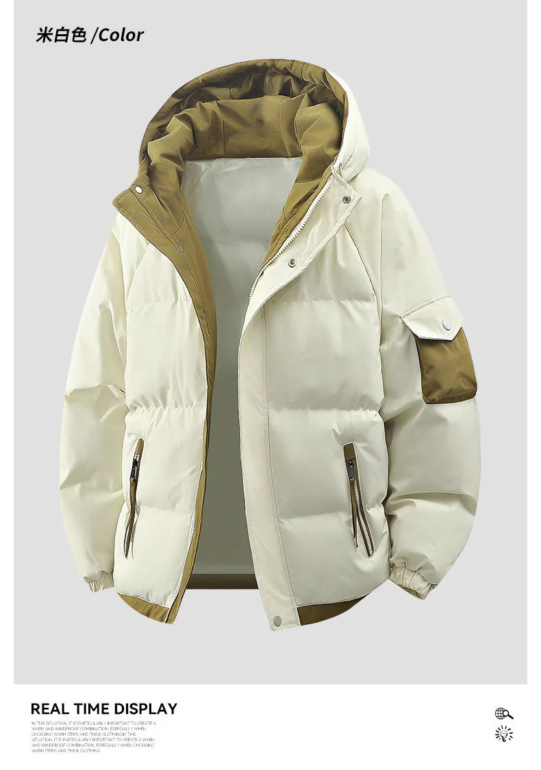 male Outerwear hooded jacket Men's winter loose jacket Cotton coat man fashion  parkas Men windproof thick warm Down Jacket