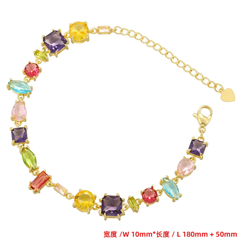 ZHUKOU 18K Golden Plated Colourful Crystals Elegant Collarbone Necklace Ladies Beaded Bracelet Ladies Jewellery:VL585 VL586