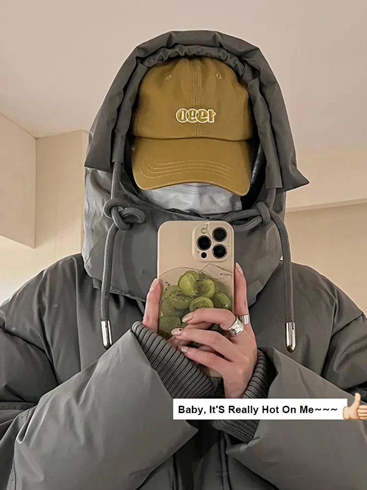 Women's Down Cotton Jacket Hooded Coat Winter Cotton Comfortable Thick Warm Love Embroidery Loose Jacket Snow Coat Clothing