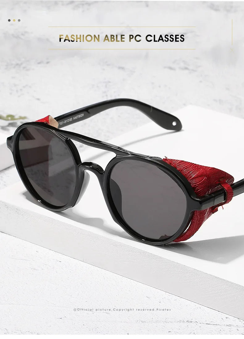 2022 Steampunk Googles Men Retro Punk Round Sunglasses Brand Design Double-bridge Windshield Hiking Driving Shades Eyewear UV400