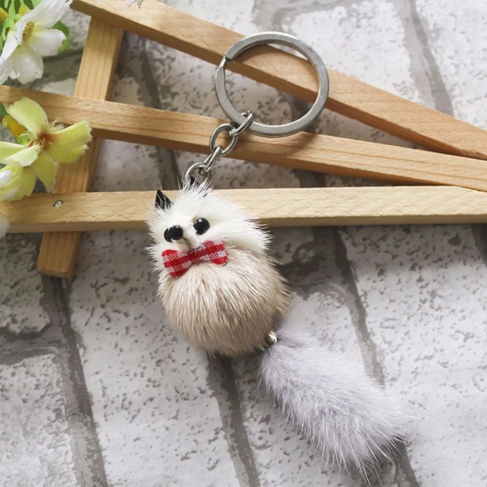 Women Cute Pom Accessories Pendant Car Keyring Backpack Mink Fur Key Ring Key Chains Keychain