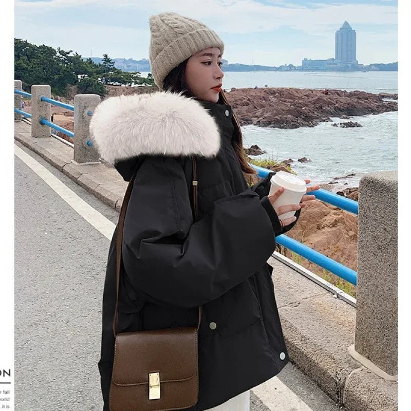 Winter Down Jacket Women Parkas Mid-length Big Fur Collar Hooded Women's Jacket Warmth Jacket Ladies Outwear Jacket for Women