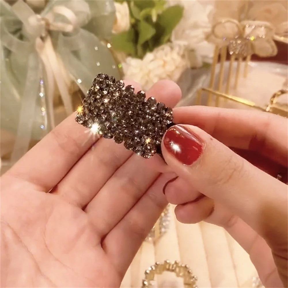 Women Elegant Luxury Rhinestones Round Metal Ponytail Holder Hair Claw Sweet Hair Clip Hairpin Headband Fashion Hair Accessories