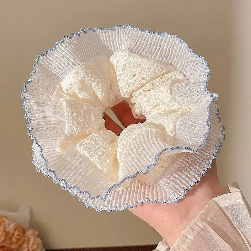 1pc French sweet lace large intestine hair ring, high-end niche design double lace hair rope girl versatile hair accessories