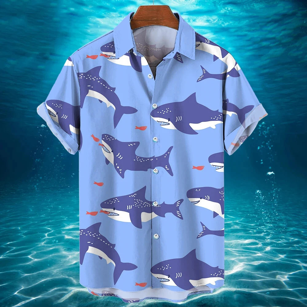 Men's Shirts For Men Funny Shark 3d Print Tops Casual Men's Clothing Summer  Short Sleeved Tops Tee Loose Oversized Shirt