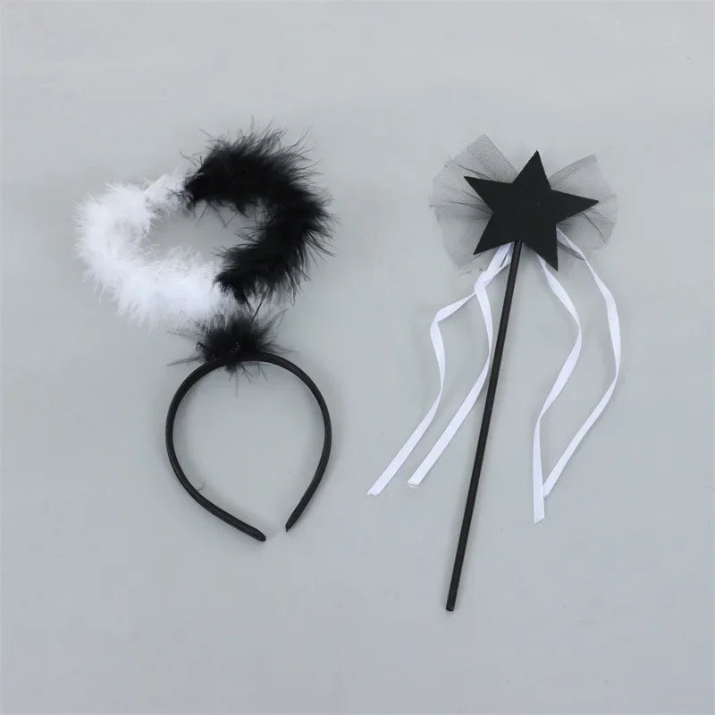 Halloween Witch Demon Angel Halo Headband Devil Headpiece Evil Headdress Magic Sticks Party Holiday Black White Red