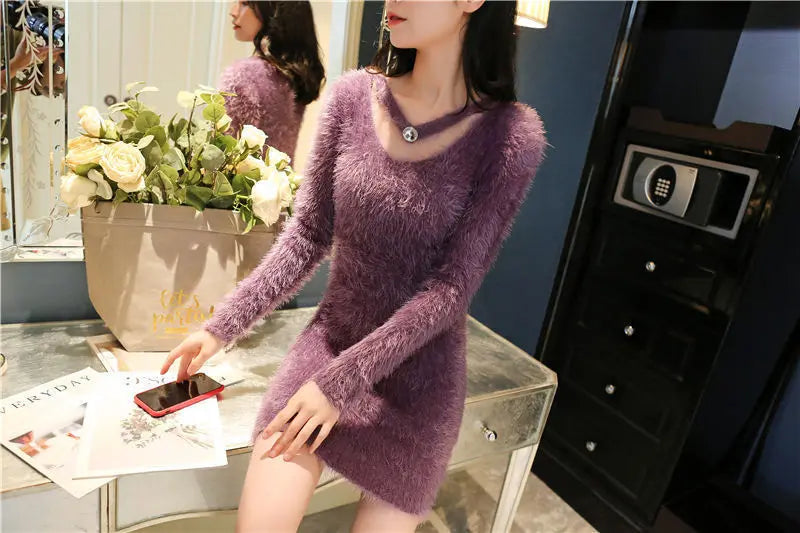 Women's Autumn Winter y2k Dresses Casual Korean Fashion Clothing Slim Mini Sweater Dress White Black Knitted Bodycon Vestidos