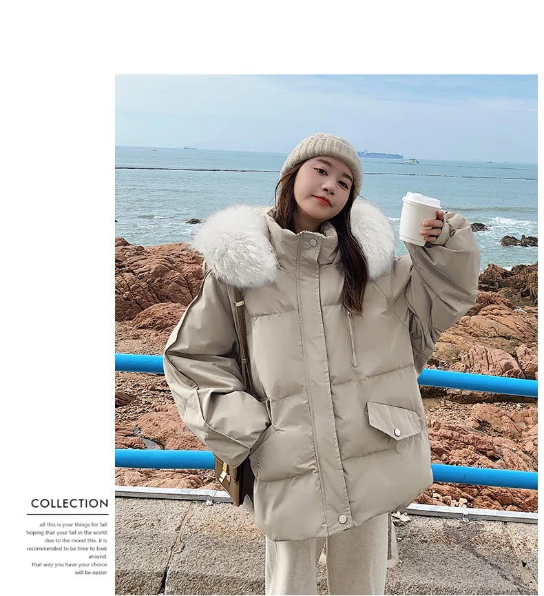 Winter Down Jacket Women Parkas Mid-length Big Fur Collar Hooded Women's Jacket Warmth Jacket Ladies Outwear Jacket for Women