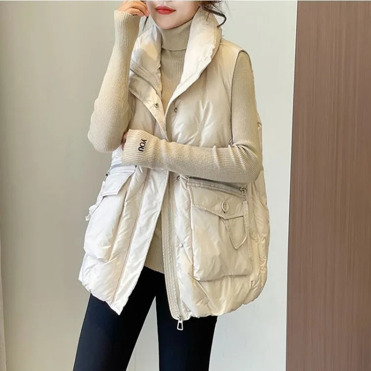 Winter Jackets Vests for Women 2024 Chalecos Para Mujer Plus Size Fashion Casual Korean Style Padded Parkas Pockets Long Coats