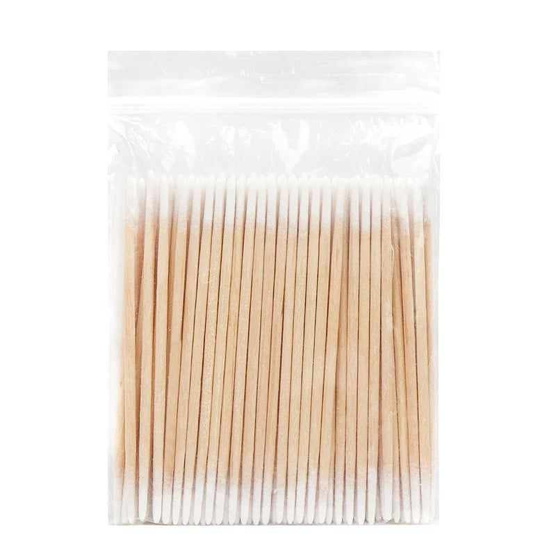 Disposable Ultra-small Double-end Wood Cotton  Swab 100pcs Lint Free Micro Brushes Eyelash Extension Glue Removing Tools