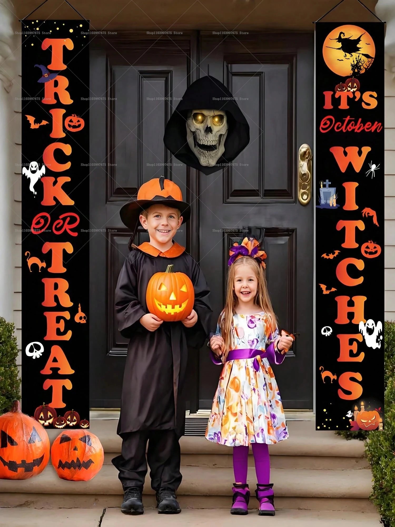 Halloween Pumpkin Ghost Decorations Outdoor Indoor Welcome Banners Porch Hanging Signs Front Door Outside Yard Party Supplies