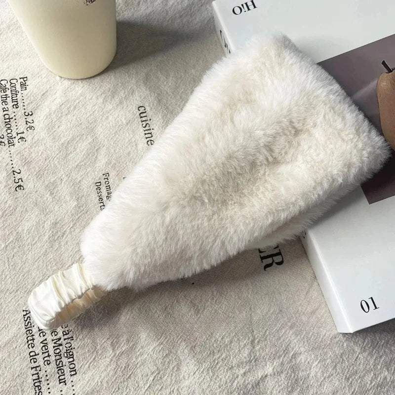 Winter Wide Headband Rabbit Fur Hairband Elastic Windproof Warm Ear Protection Women Hair Accessory for Cold Weather Styling