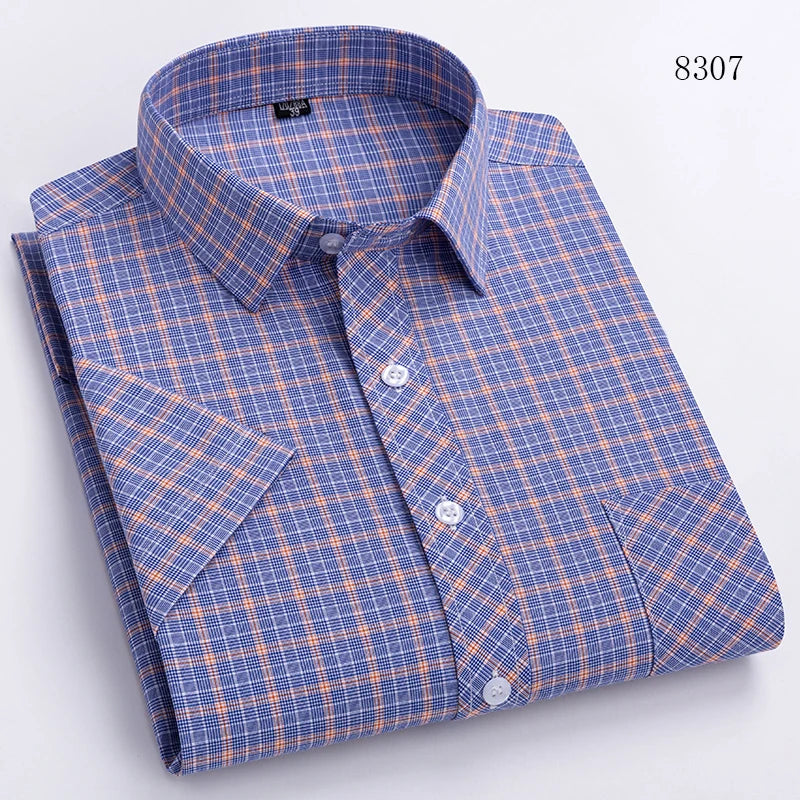 New Casual Shirts For Men Cotton Plaid Short Sleeve Elegant Business Dress Smart Summer Men Clothes England Fashion Top Shirts