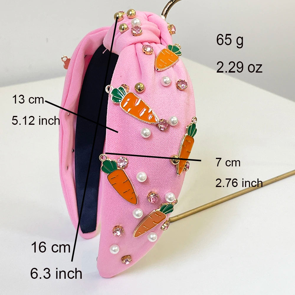 Easter Kids Girls Pink Carrot Egg Rhinestone Knot Hairband Headband Adult Hair Accessories Hair Jewley