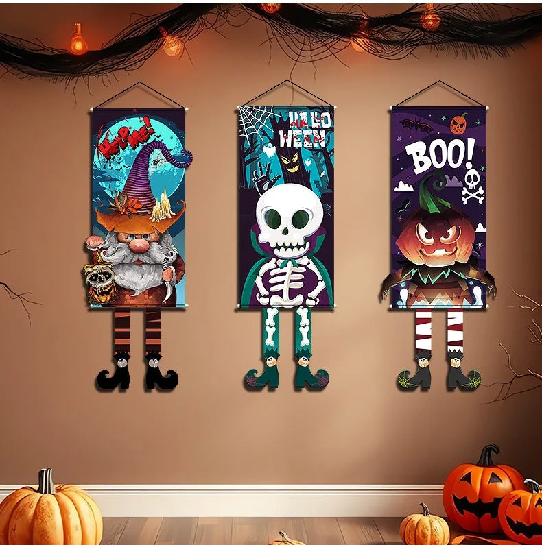 Halloween Pumpkin Gnome Door Hanging Banner Cartoon Skull Ghost Festival Party DIY Trick or Treat Happy Halloween Day 2025