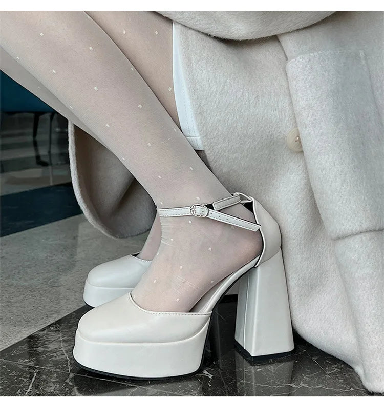 Outdoors Women's Shoes Platform Solid Color New 2024 Hot Sale summer Shallow Mouth Buckle Round 9cm high heels Shoes for Women