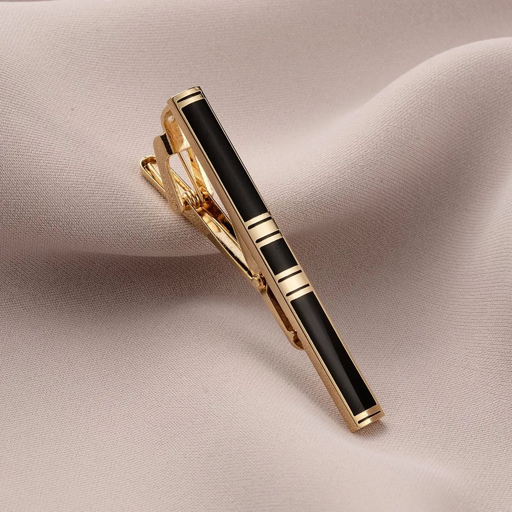 Men's Business Tie Clip Cufflink Set High End Enamel Checkered Black Gold French Shirt Sleeve Nails Decorative Accessories