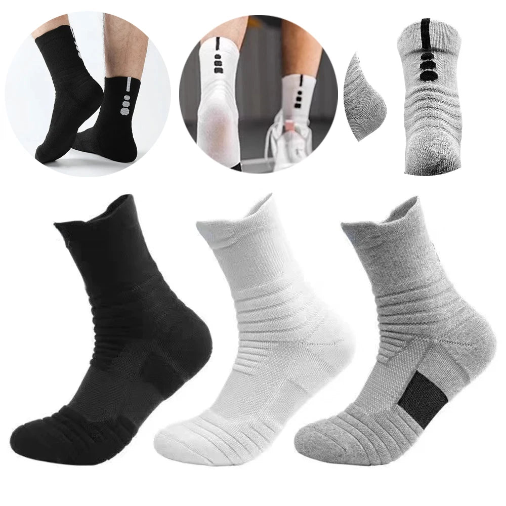 6/3/1 Pairs New Men Sports Running Fitness Flight Short Tube Socks Women's Towel Bottom Basketball Socks Solid Color Black Socks