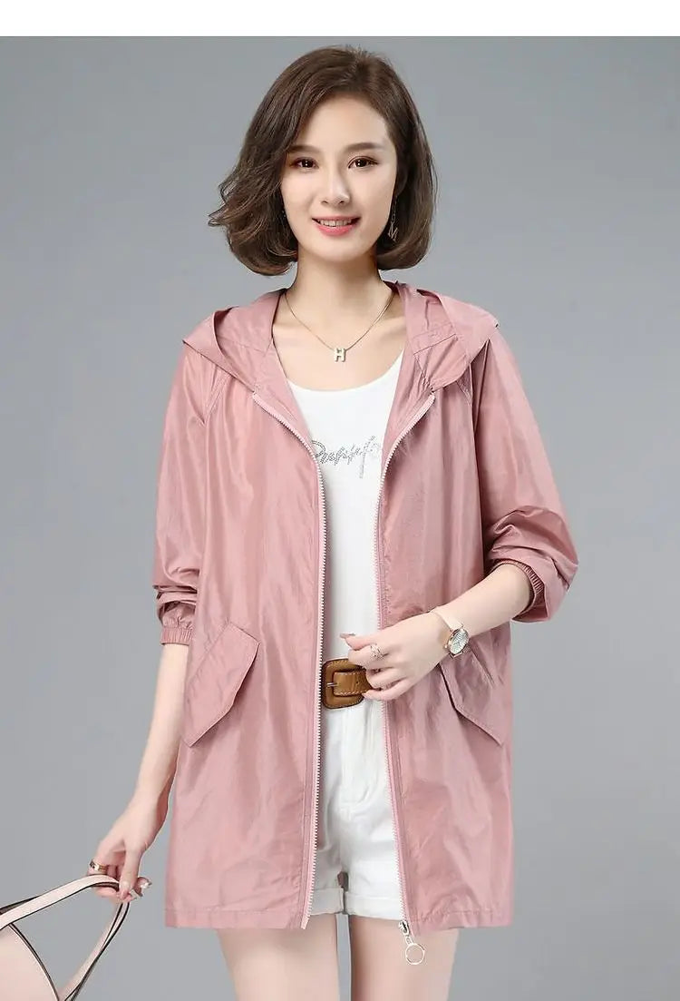 Women Thin Jacket New Sun UV-proof Hooded Coat Outdoor Long Sleeve Female 2023 Summer Windbreaker Casual Outerwear Top