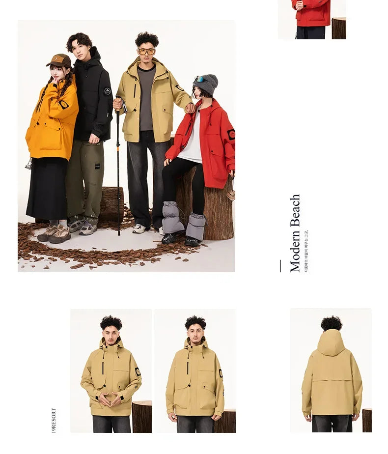 Men's workwear down jacket, American color-blocked hooded jacket for autumn and winter, cool and casual coat for teenagers