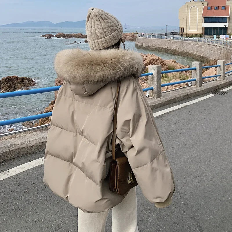 Winter Down Jacket Women Parkas Mid-length Big Fur Collar Hooded Women's Jacket Warmth Jacket Ladies Outwear Jacket for Women