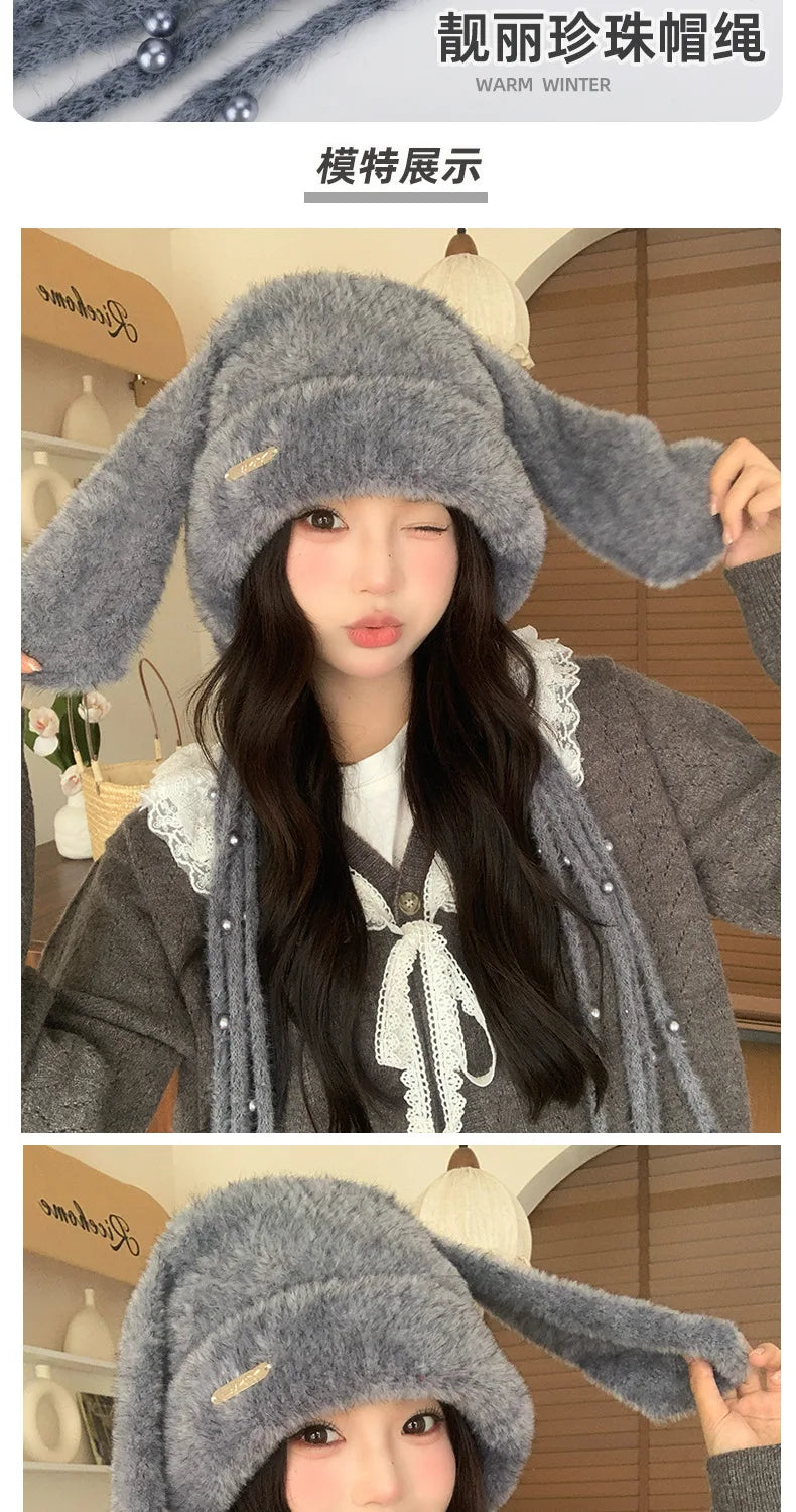 Winter Hat Thicken Ski Beanie Hat for Women Balaclava Spicy Girl Style Rabbit Girlfriend Hat Outdoor Warm Protection Accessories