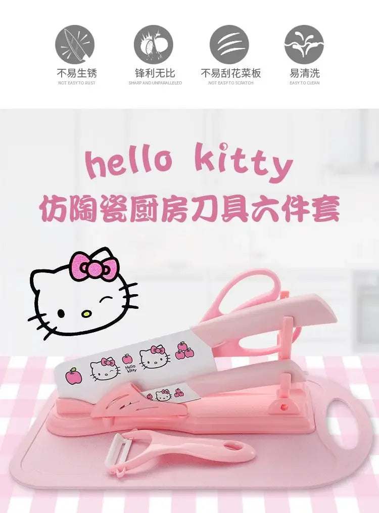 Sanrio  animation peripheral cartoon Kawaii Hello kitty anti-rust kitchen knife cutting board set creative fruit knife wholesale