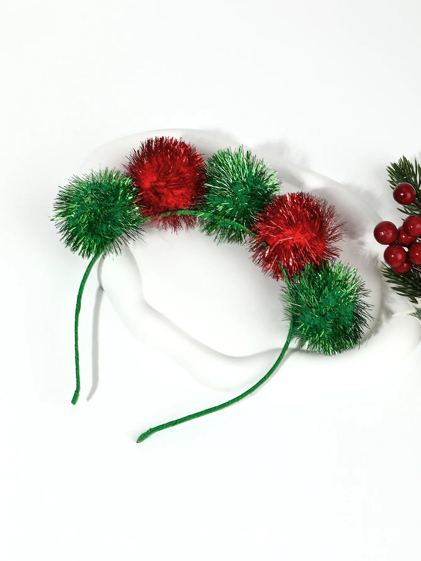 Christmas Red Green Hair Ball Holiday Party Headwear Hair Accessories Headband New Year Party Holiday Festival