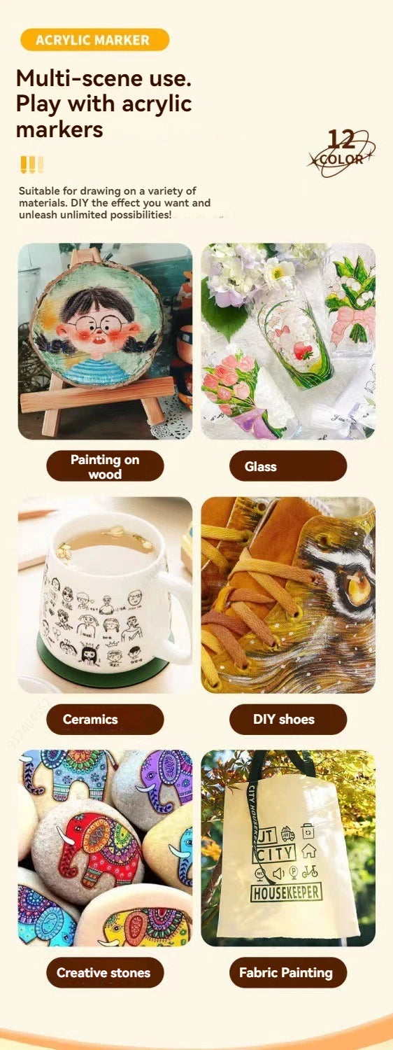 12-80 Colores Set Acrylic Paint Art Marker Pen Rock Painting for Kids Graffiti Stone Ceramic Glass Wood DIY Crafts Art Supplies