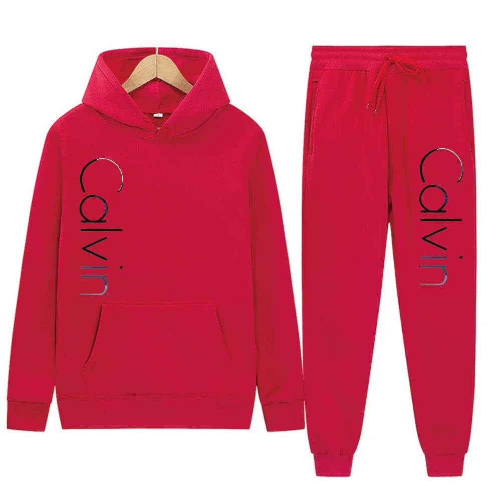 Men Tracksuit 2 Pieces Sets Hooded Sweatshirt +Drawstring Pants Male Hoodies Running Sportswear Men Women Autumn Sportwear