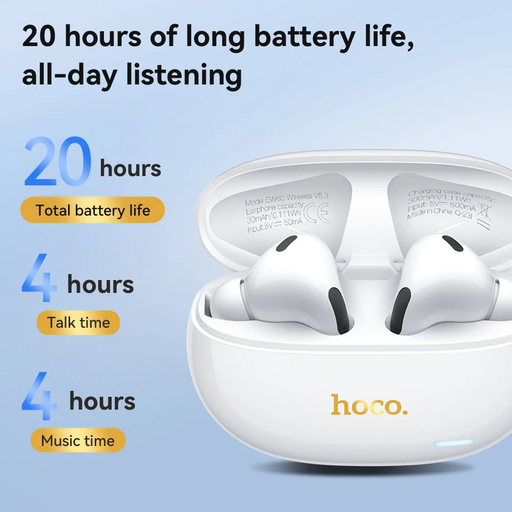 HOCO EW60 Wireless Bluetooth Headphones Tws Waterproof Earbuds Earphones HD Mic with touch Control Earbuds For Smartphones