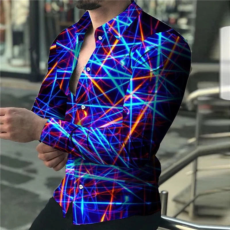 New men's shirts in summer color lines 3D printing long-sleeved single-breasted shirts fashion design ball party jacket S-6XL