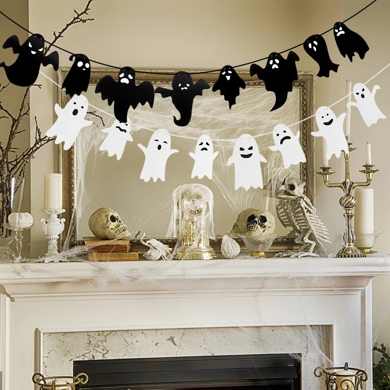 Halloween Hanging Banner Garland Cute Ghost Paper Bunting Kids Favors Happy Halloween Party Decorations For Home Horror Props