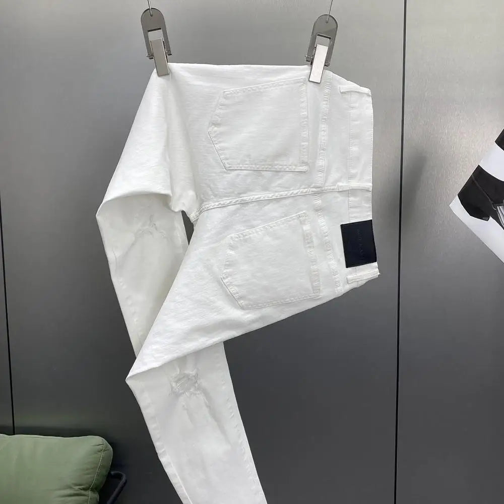 Ripped Jeans Men's Summer Thin Casual Elastic Versatile White Jeans Men's Korean Trendy Pants denim men clothing cargo pants