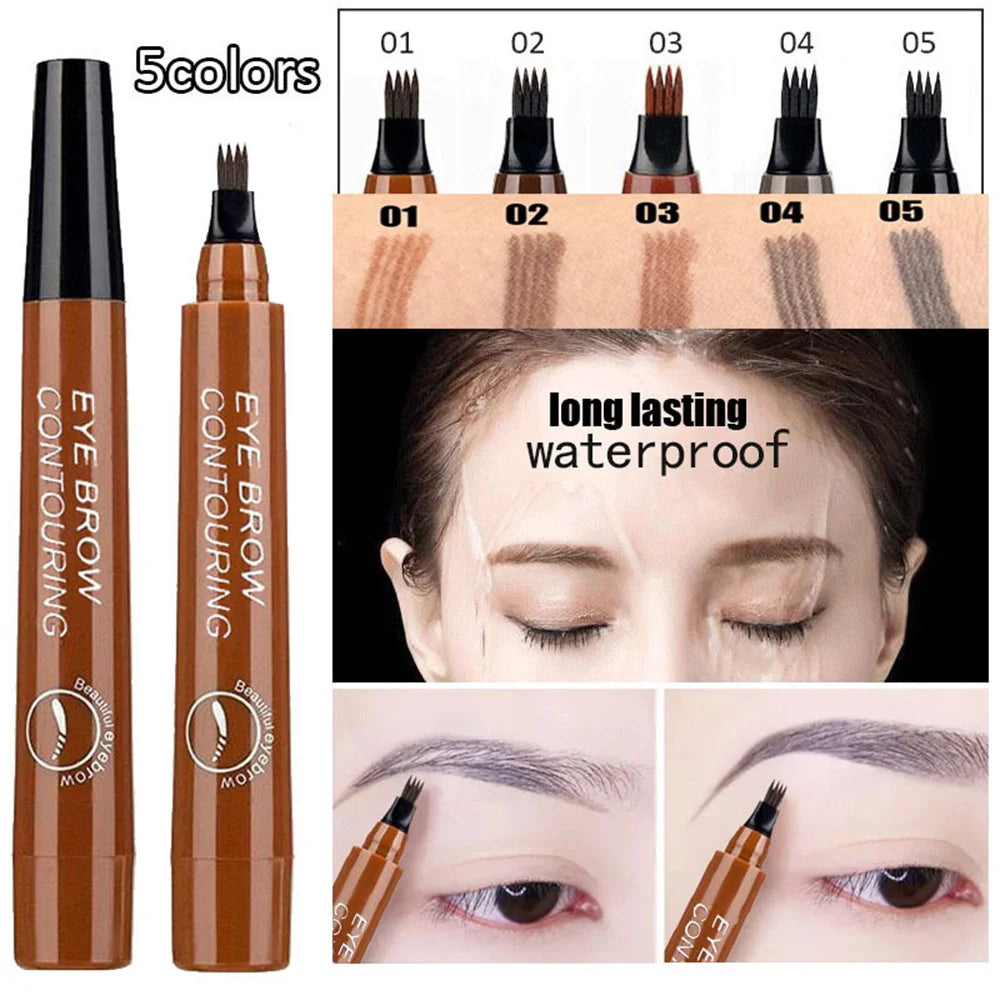 4 Splitted Head Eyebrow Pencil Long Last Smudge Proof Waterproof Sweat Proof High Pigmented Easy Applying Liquid Eyebrow Pencil