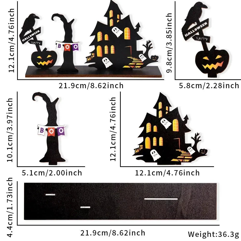 Halloween Pumpkin Ghost Plaque Wooden Castle Decor Desktop Ornaments Trick or Treat Happy Halloween Party Home Decoration