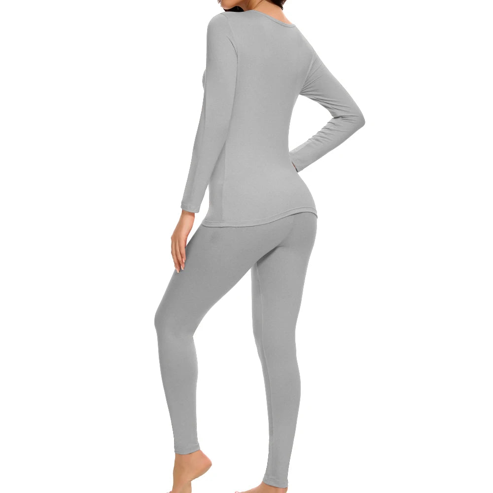 Women's Casual Warm Suit Long Sleeve Round Neck Bottoming Top Leggings Two-piece Set Solid Color Autumn Winter  Outfits Female