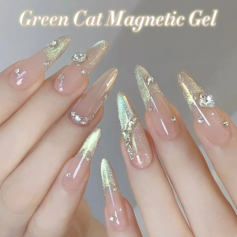 BORN PRETTY 10ml Green Cat Magnetic Gel Ultra Shine Holographic Glitter Semi Permanant Soak Off UV LED Gel Varnish For Manicure