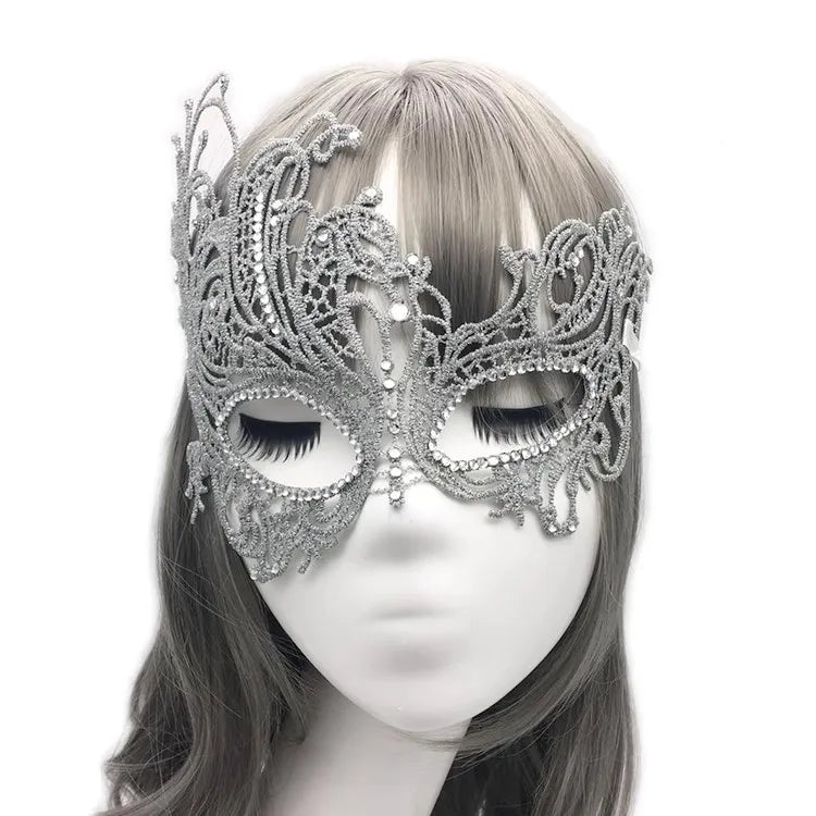 Halloween Makeup Ball Adult Lace Mask With Acrylic Diamond, Gold Silver Phoenix Mask, Women's Sexy Party Princess Half Face Mask