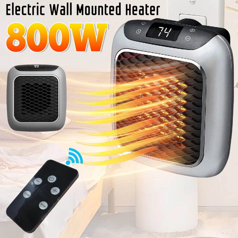 800W Mini Heater for Home Small Bathroom Heating Fans Wall Mounted PTC Ceramic Electric Heater with Remote Control Household
