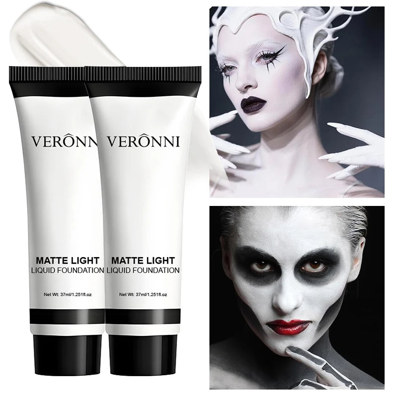 Halloween Dark Makeup Matte LipstickWhite Liquid Foundation Face Body Painting Base for Cosplay Mardi Gras Carnival Natural Look