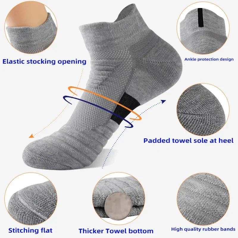 6/3/1 Pairs New Men Sports Running Fitness Flight Short Tube Socks Women's Towel Bottom Basketball Socks Solid Color Black Socks