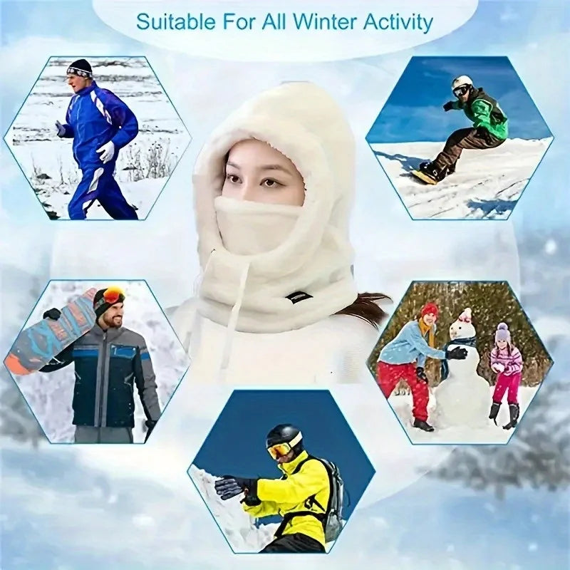 Winter plush winter cap - Elastic drawstring closure, lightweight and warm for cycling, skiing, outdoor activities. Solid color