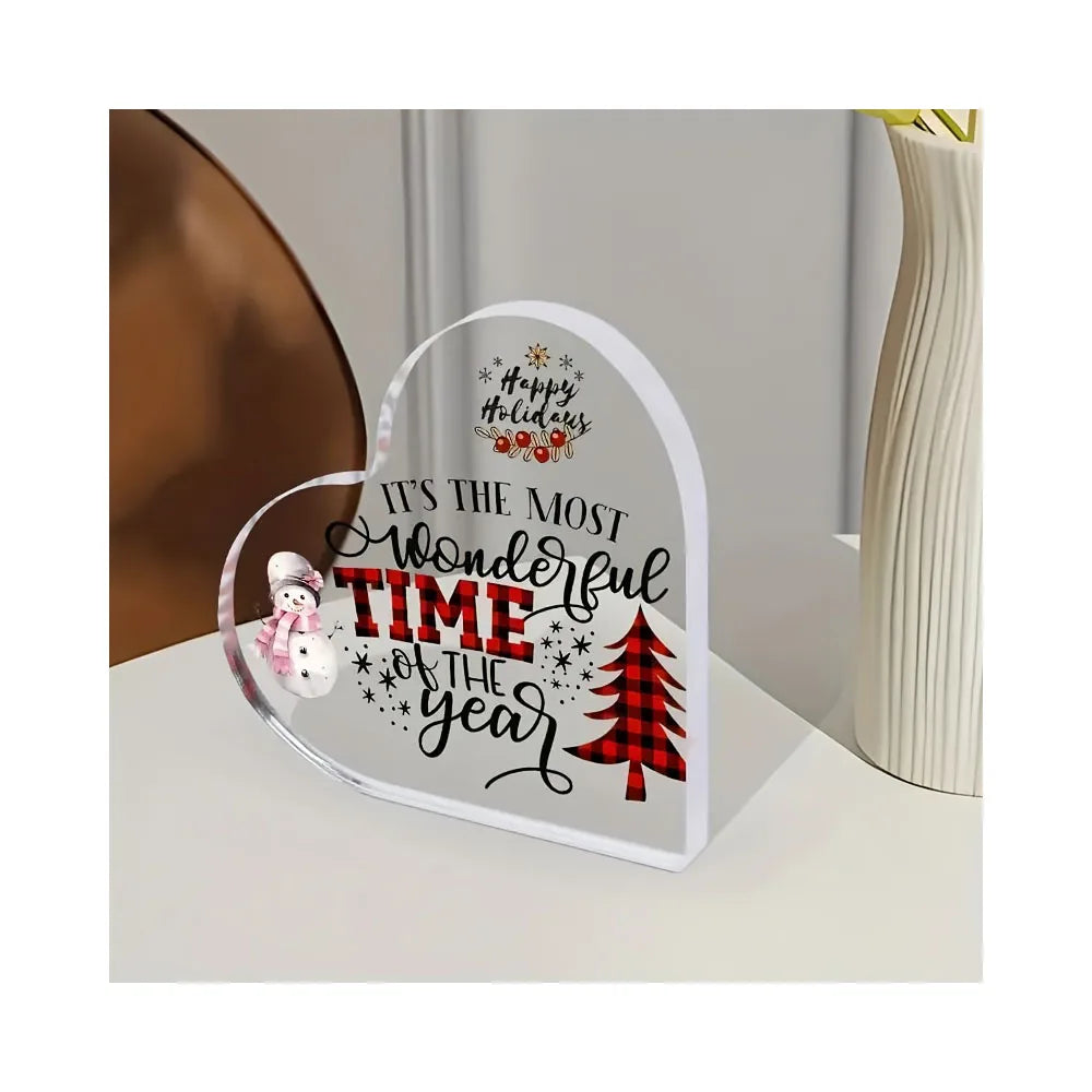 Acrylic Christmas Decoration Sign, Heart-Shaped with Snowman & Tree, 