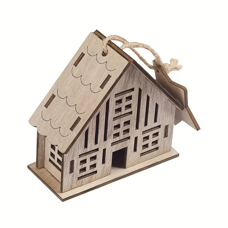 Christmas Led Light Wooden House Village Decorations Glowing Cabin Ornament Xmas House Desktop Ornament Holiday Home Decor